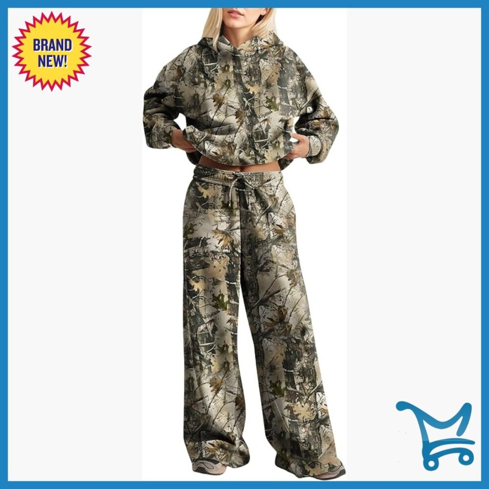 Oversized Camo Hoodie Sweatpants Set Loose Fit Fleece Lined Lounge Wear